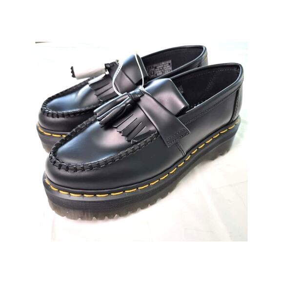 Dr. Martens Shoes - Doc Dr Martens Black Leather Adrian Quad Tassel Platform Preppy Loafers Sz 8